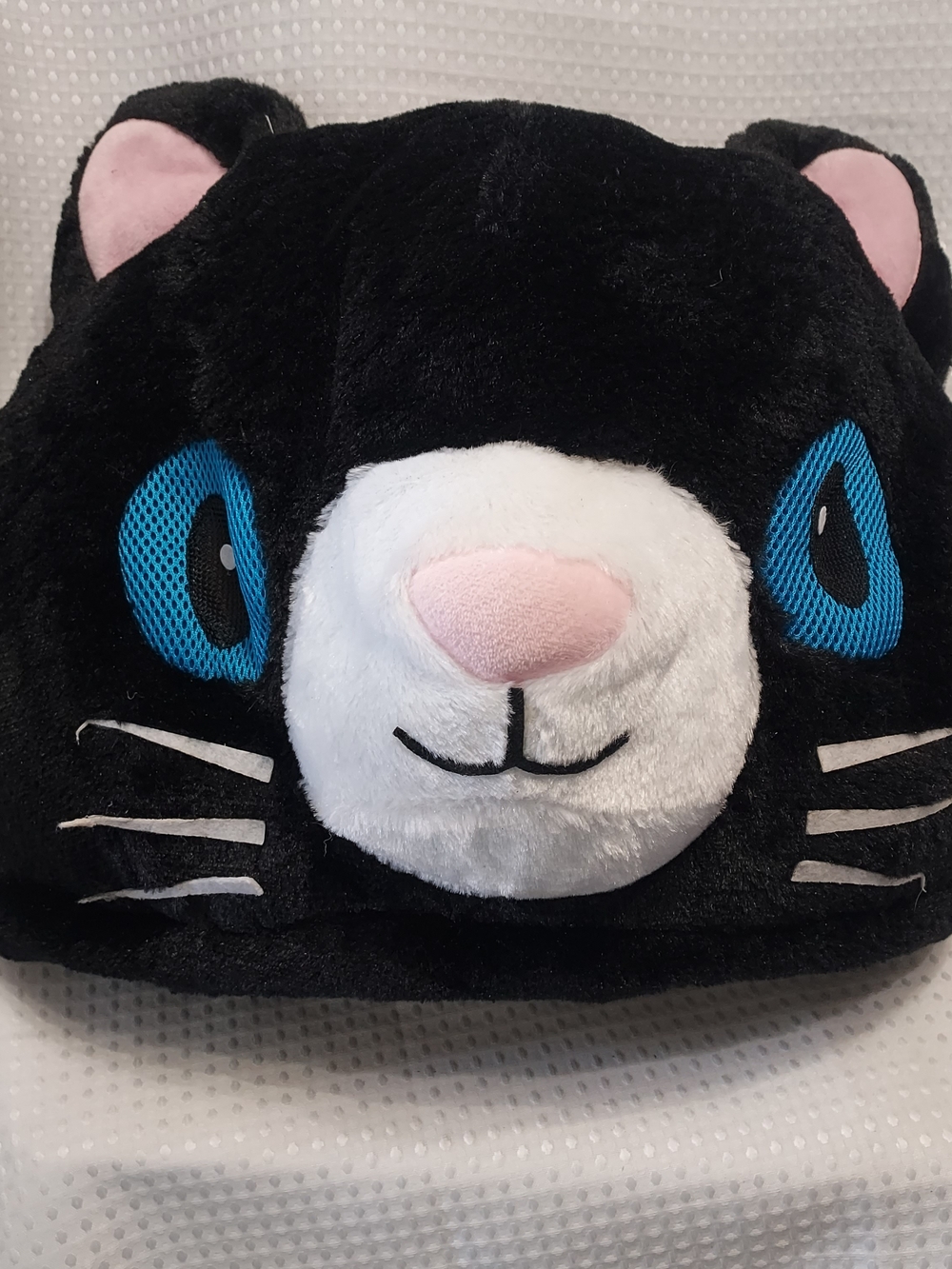Black Cat Plush Head Piece with Blue Eyes - Halloween Costume